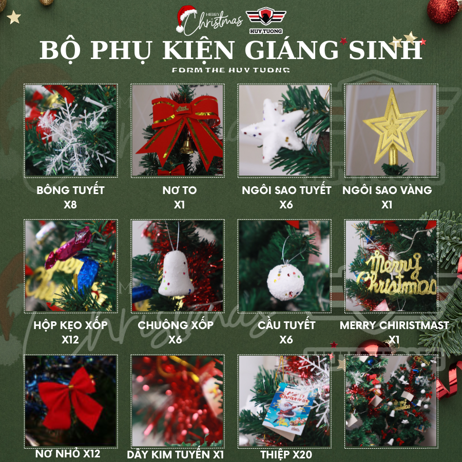 Cây thông noel cao 1m5 tặng kèm bộ phụ kiện