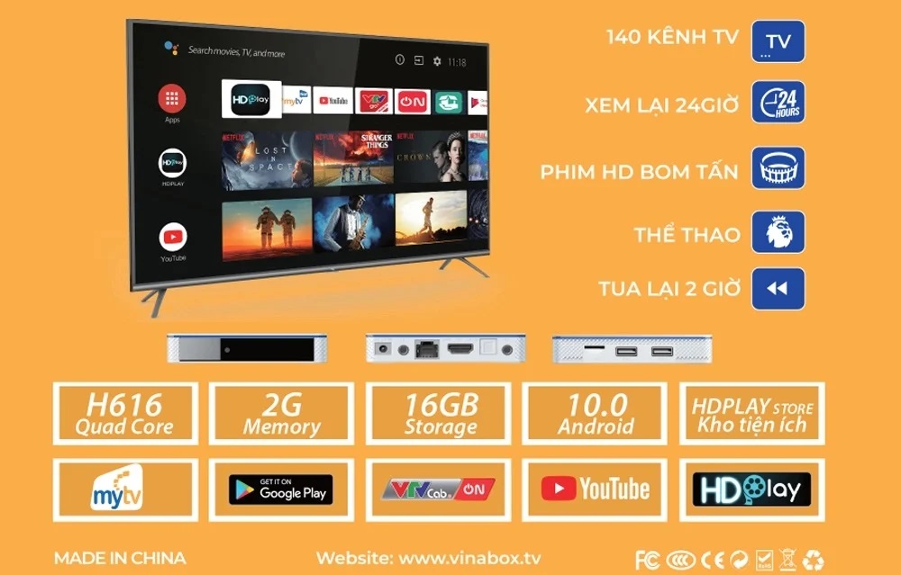 Android Tivi Box MyTV Net 1C - 2GB RAM, 16GB ROM, Android 9.0 - HÀNG CHÍNH HÃNG 2021