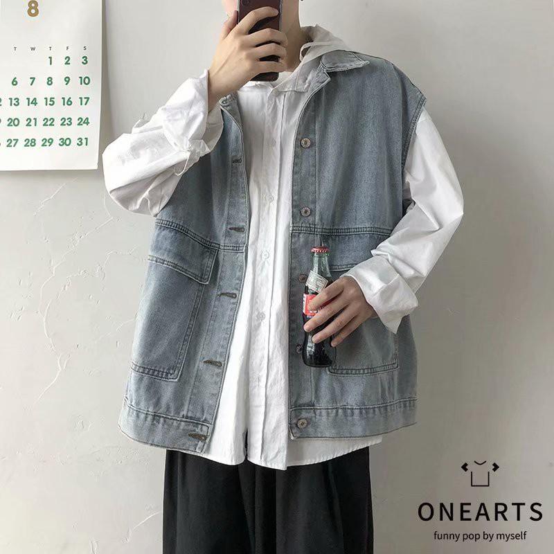 Áo Khoác Denim Không Tay Phong Cách Retro Nam Tính