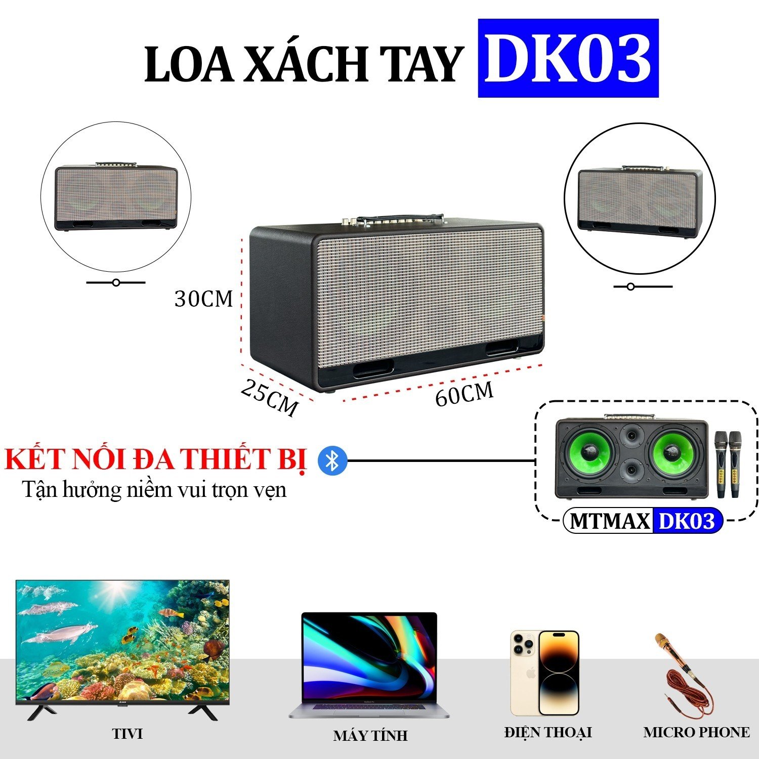 Loa Bluetooth Xách Tay MTMax DK03 - Siêu Phẩm Loa Karaoke Cao Cấp Giá Rẻ 2023 Công Suất Lớn Âm Thanh Mạnh Mẽ Uy Lực Bảo Hành 12 Tháng Tặng Kèm Micro Karaoke Không Dây hàng chính hãng