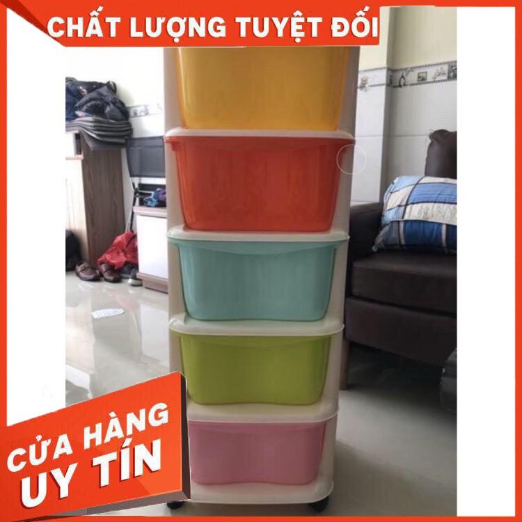 Tủ nhựa đa sắc ngăn kéo 5 tầng có bánh xe hàng