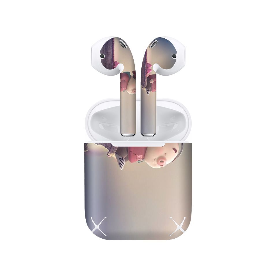 Miếng dán skin chống bẩn cho tai nghe AirPods in hình Heo con dễ thương - HEO2k19 - 001 (bản không dây 1 và 2)