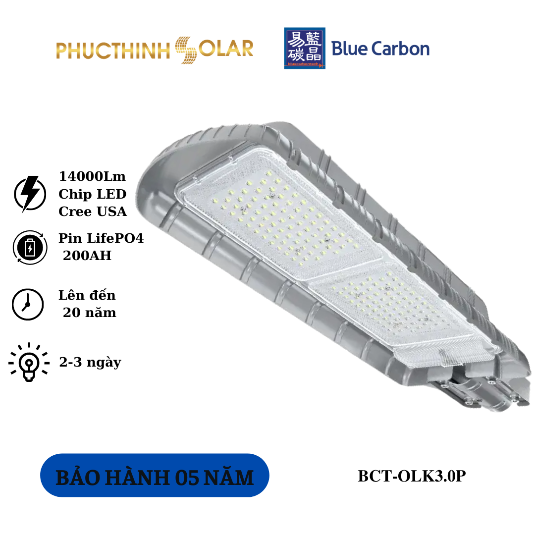 Đèn Đường Năng Lượng Mặt Trời 120W Blue Carbon BCT-OLK3.0P Sáng Tự Động Có Remote, Chống Nước IP66 - Phúc Thịnh Solar