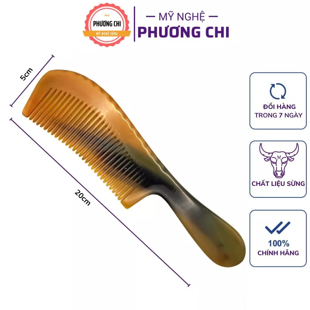 Lược sừng chuôi trơn dài 20cm màu trắng nưa, lược chải tóc gỡ rối massage đầu | Mỹ Nghệ Phương Chi