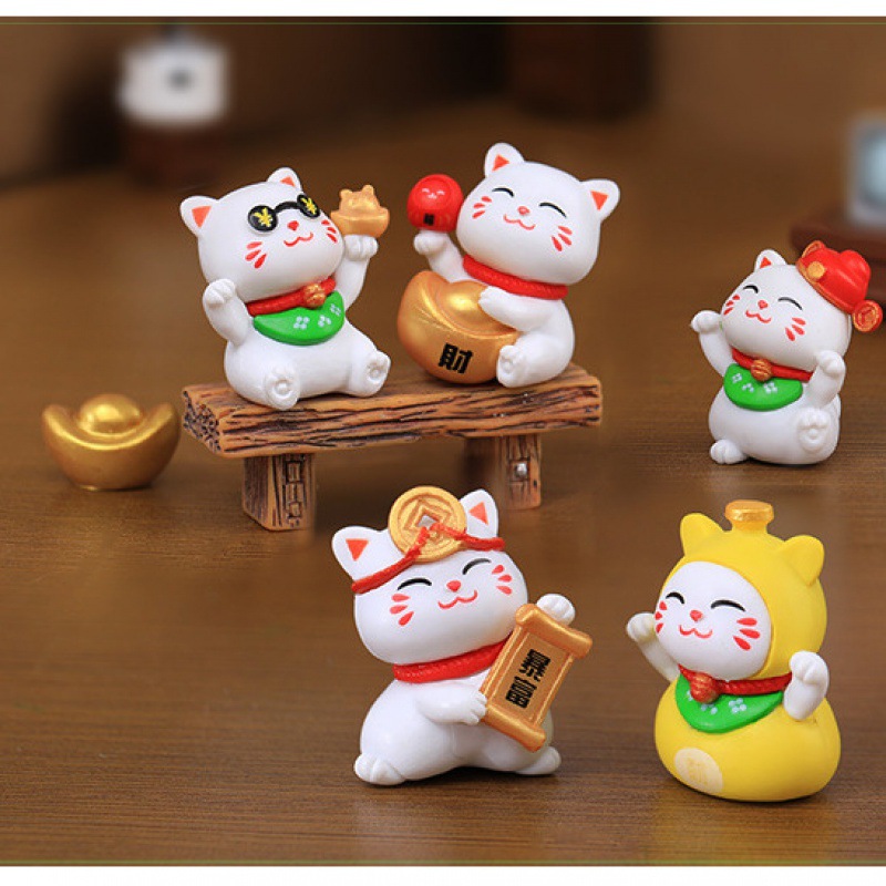 Mô Hình Mèo Lucky Mini Bộ 6 Trang Trí Tiểu Cảnh Decord Ô tô_ Hàng chính hãng