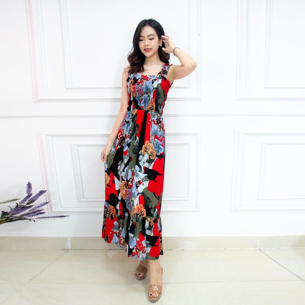 Váy 2 dây dáng suông maxi AMYRA mặc nhà đuôi cá eo bo thun trung niên mọi lứa tuổi trẻ trung đi lịch cao cấp VA037