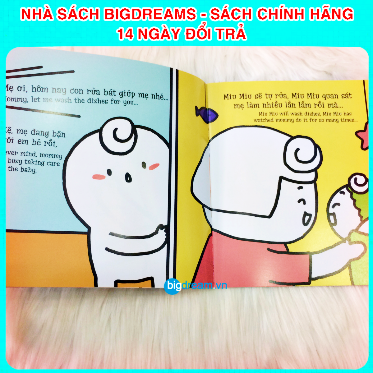 BẢN MỚI SONG NGỮ Miu Miu Tự Lập - Rửa Bát Ehon Kĩ Năng Sống Cho Bé 1-6 Tuổi (Phần 1) Miu miu hiểu chuyện Miu bé nhỏ