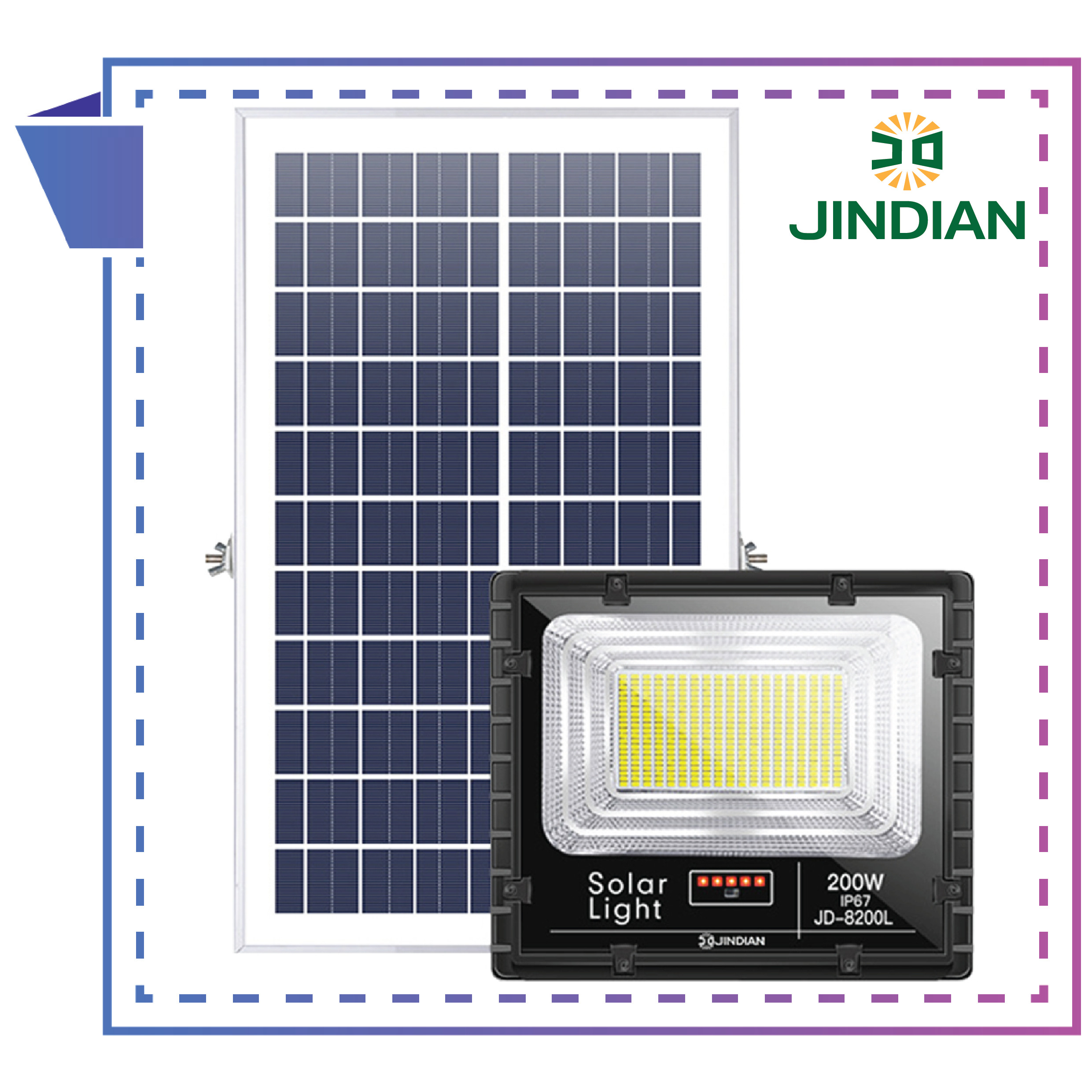 Đèn LED Năng Lượng Mặt Trời 200W | Chính hãng có Logo JINDIAN |