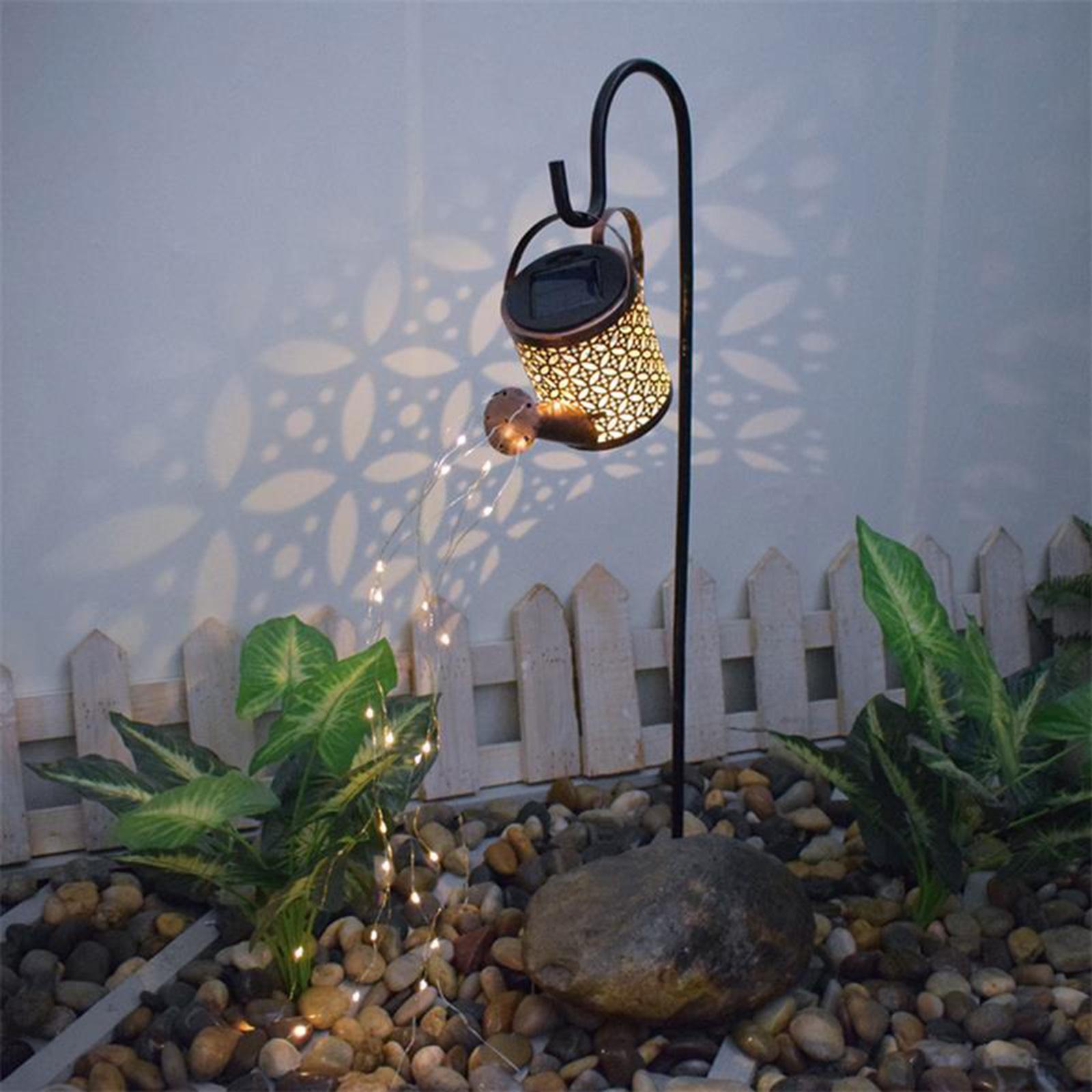 2X Garden Watering Can String Light Solar Power Lamp Ornaments With Stand Rack