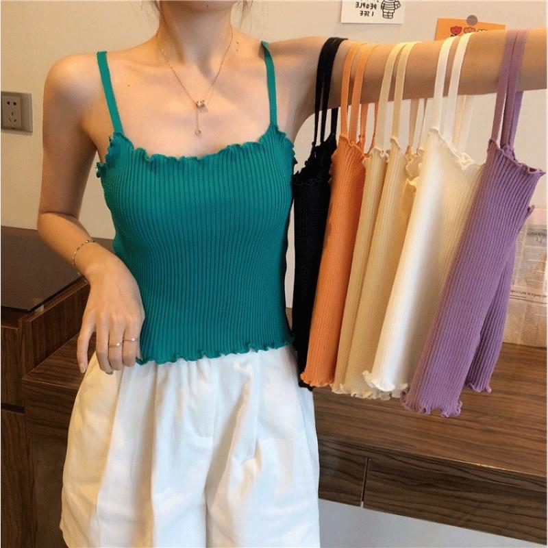 Áo 2 dây len tăm viền lượn sóng