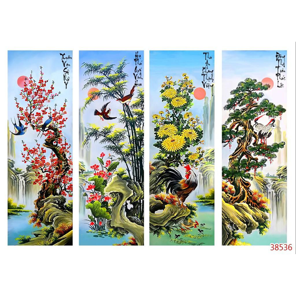 Tranh treo tường phòng khách tứ quý/Gỗ MDF Hàn Quốc kích thước 30x75cm x 4 tấm