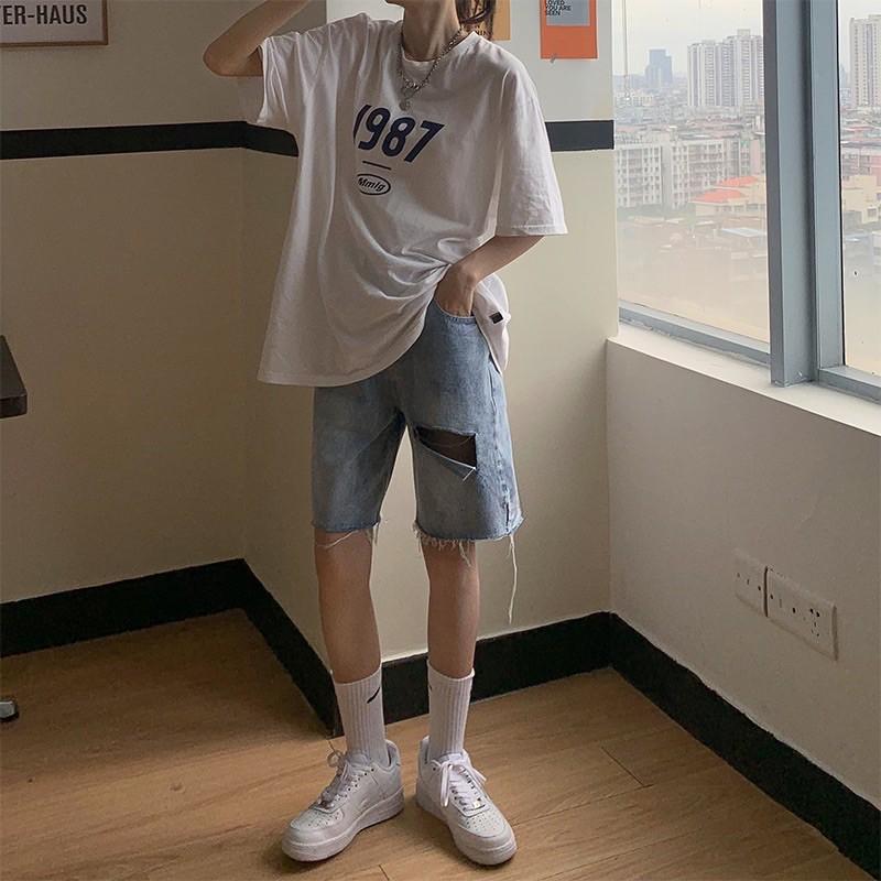 Quần jeans ống ngố rách tua rua biker short 2021