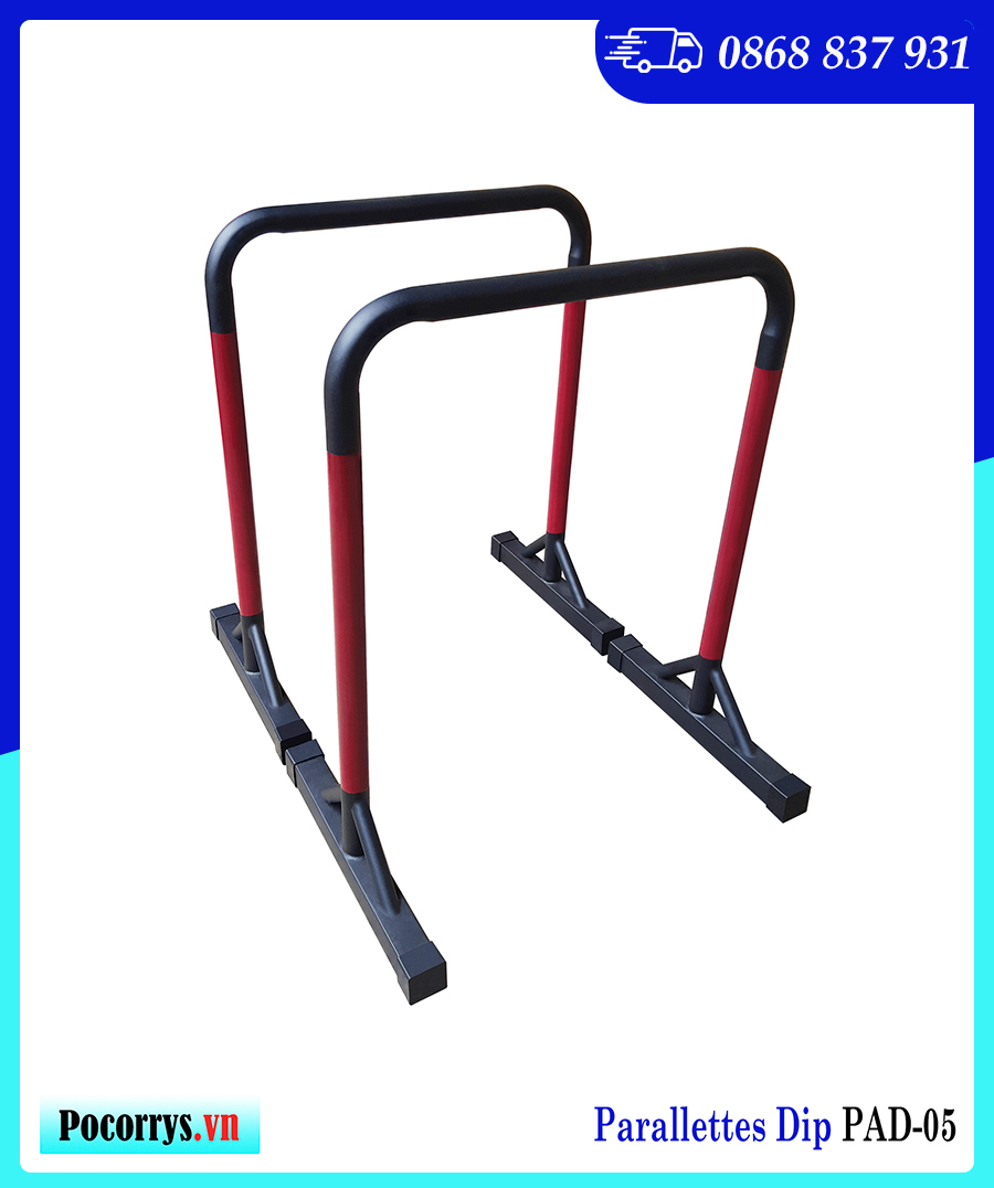 Xà kép Parallettes Dip cao 90cm, Pocorrys PAD-05, Màu đen đỏ