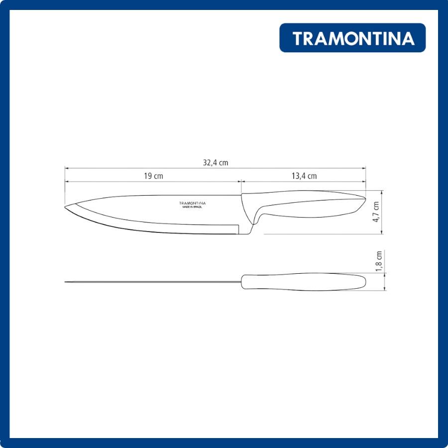 Dao bếp Tramontina PLENUS 23426 đầu nhọn 19cm chất liệu thép không gỉ cán nhựa PP cao cấp dễ tạo hình nhập khẩu Brazil