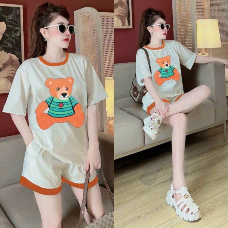 Sét đồ bộ đùi nữ đắp logo nhập quảng châu mẫu mới có bigsize chất đẹp, bộ đồ sort nữ mặc đi làm đi chơi mùa hè mát mẻ