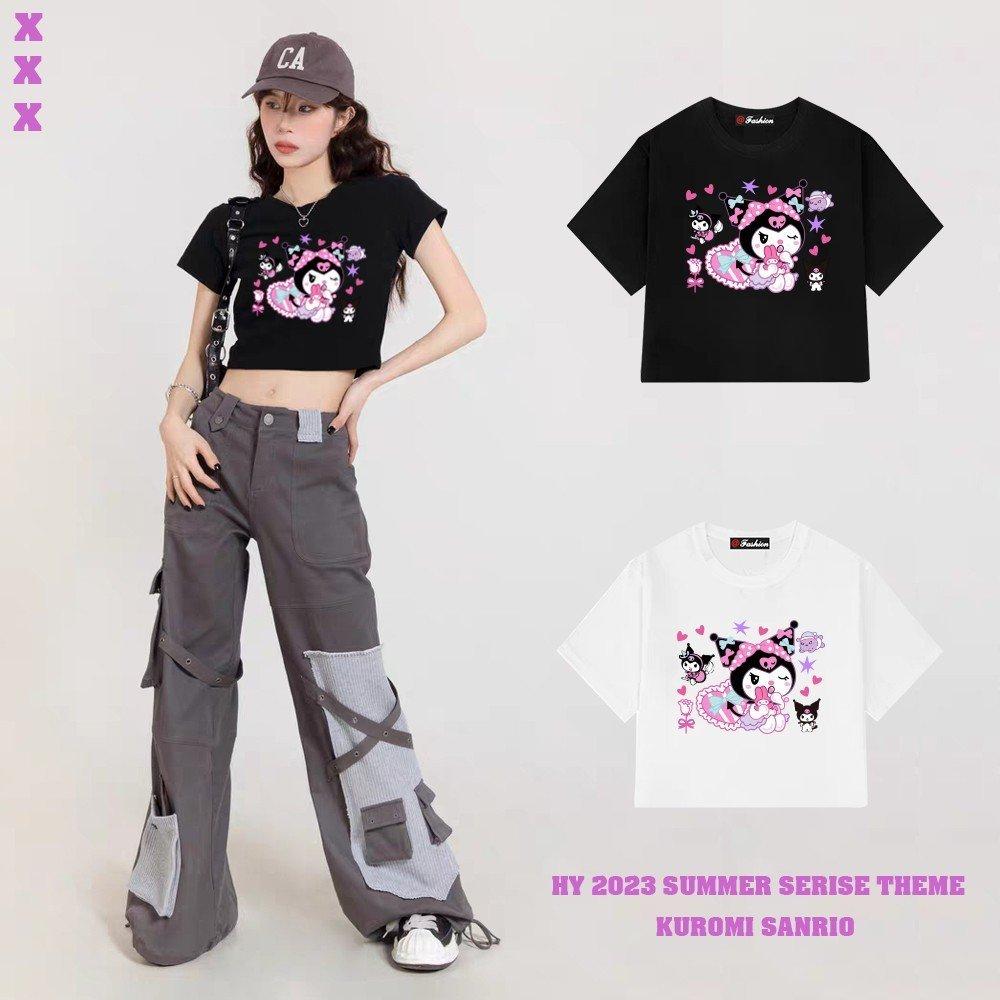 Croptop freesize in hình Kuromi Sanrio kèm các họa tiết vui nhộn