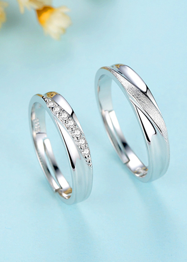 Nhẫn đôi bạc nhẫn cặp bạc đẹp đính đá tinh tế ND0201