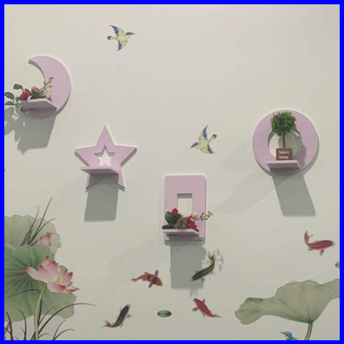 Kệ decor phòng ngủ, Trang trí lớp học, để chậu hoa treo tường, chất liệu gỗ Pitech cao cấp - C16