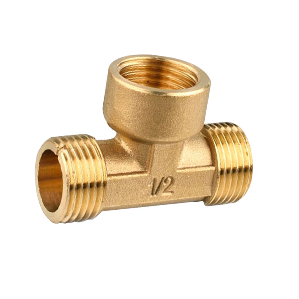 1/2 inch // 3 Way Brass Male Female Male Tee Fitting Pipe Connector T-Junction - Thickened Wall - High and Low Temperature Resistant