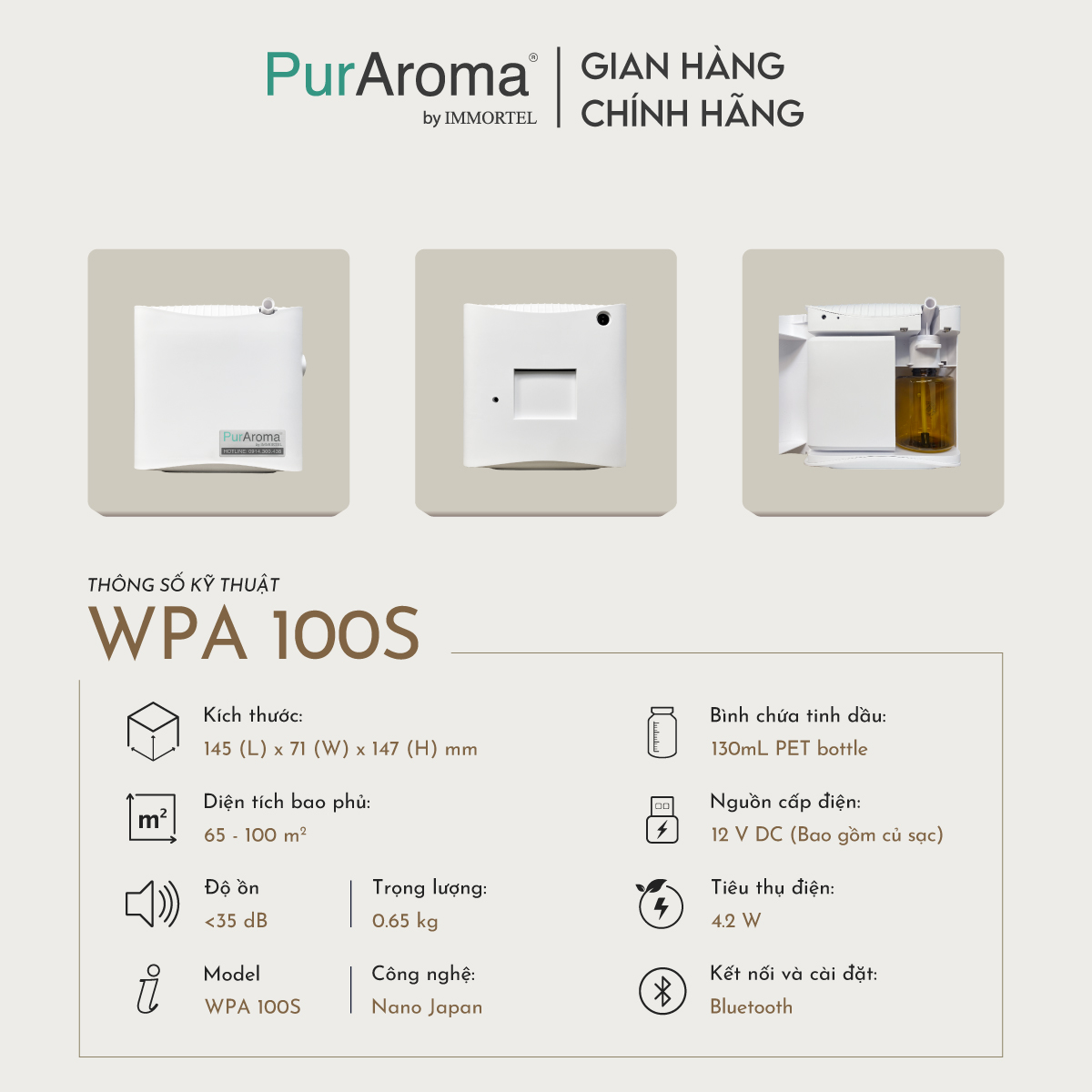 Máy Khuếch Tán Công Nghiệp PurAroma WPA 100S - Công Nghệ Nano Khuếch Tán Siêu Âm