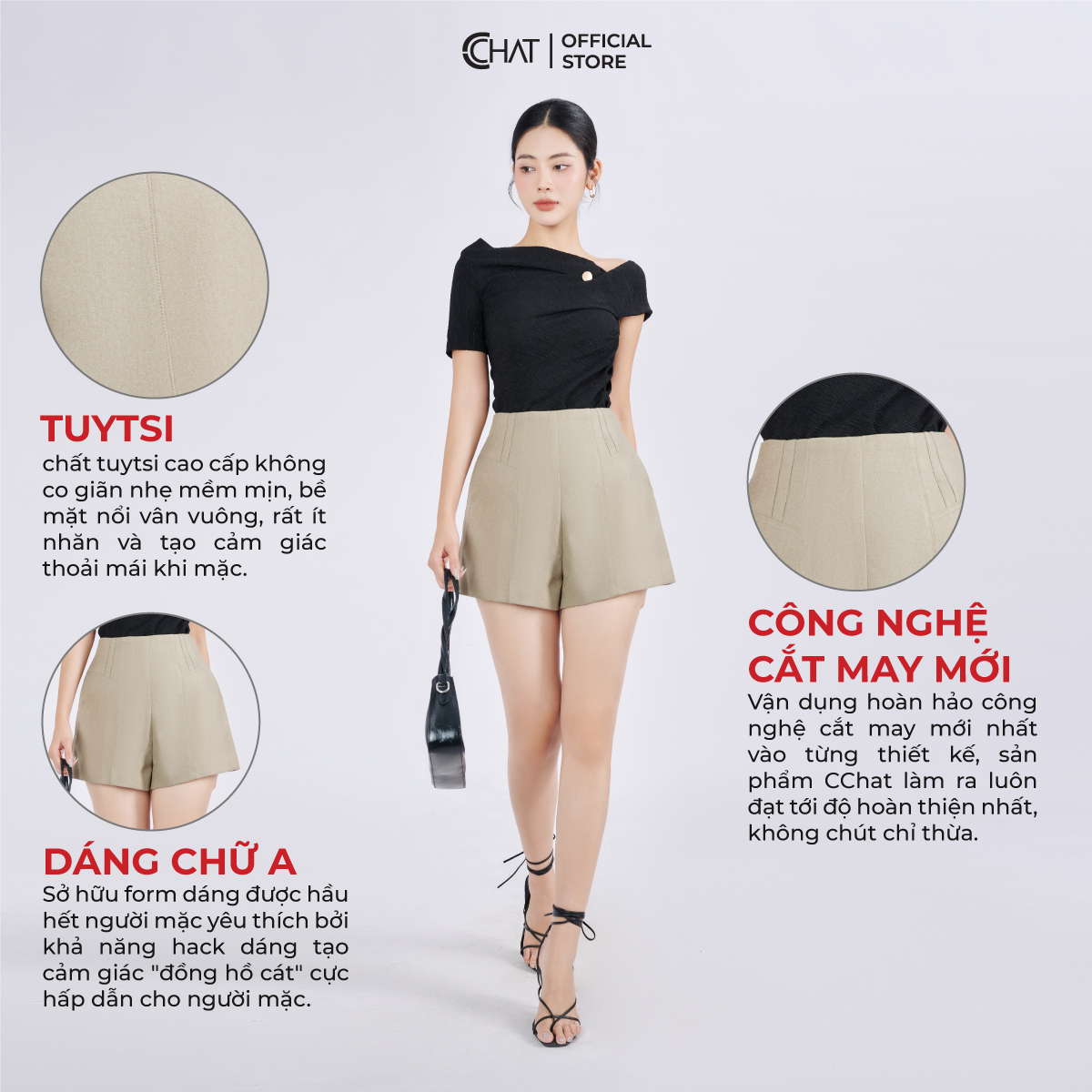 Quần Đùi Nữ  Dáng A Cạp Liền Xếp Ly Chất Tuytsi Cao Cấp Mềm Nhẹ 53ONS2006AT
