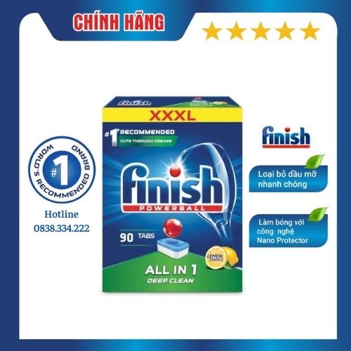 Viên rửa bát Finish All in one 90 viên hương chanh