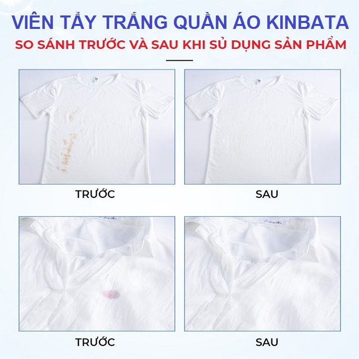 Hộp 10 Viên Giặt Tẩy Trắng Quần Áo Nhật Bản KINBATA Giúp Giặt Sạch Quần Áo, làm sáng quần áo bị ố vàng, vết bẩn khó giặt Hàng chính hãng