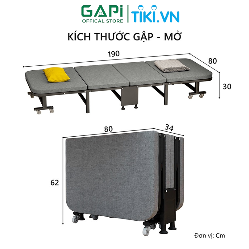 Giường gấp gọn thông minh GAPI, giường gấp sofa tiện ích, có bánh xe di chuyển dễ dàng, khung sắt chắc chắn GM64