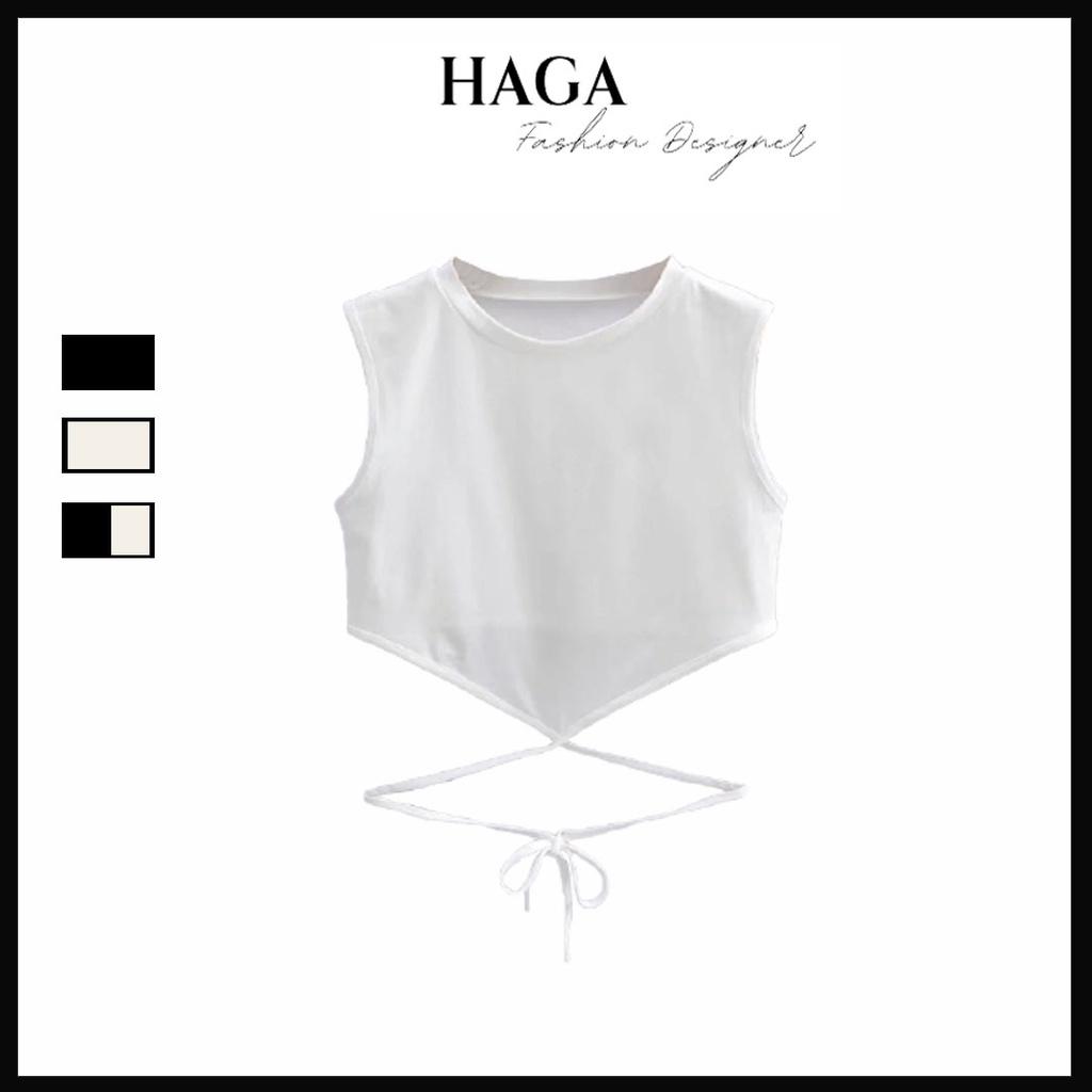 Áo ba lỗ nữ buộc eo HAGA áo sát nách nữ croptop cổ tròn dây buộc nơ lưng ASNBE12