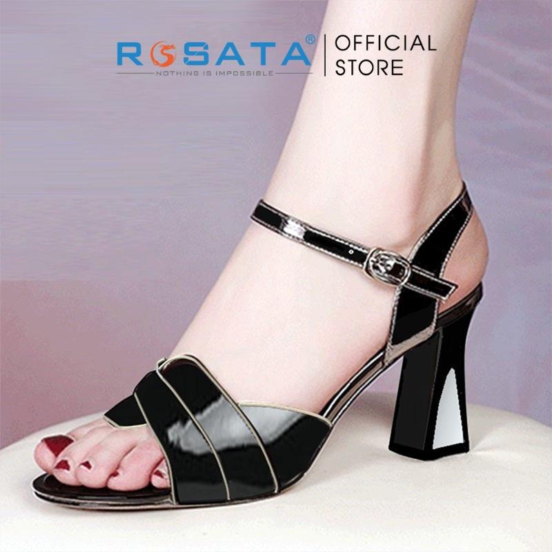 Giày sandal cao gót nữ ROSATA RO442 xỏ ngón mũi tròn quai hậu cài dây mảnh gót cao 7cm xuất xứ Việt Nam