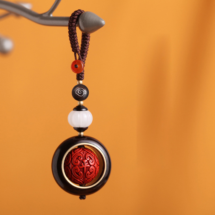 Dây treo phong thủy trên ô tô, Móc treo trang trí ô tô gỗ mun và chu sa phong thủy PKXH-168