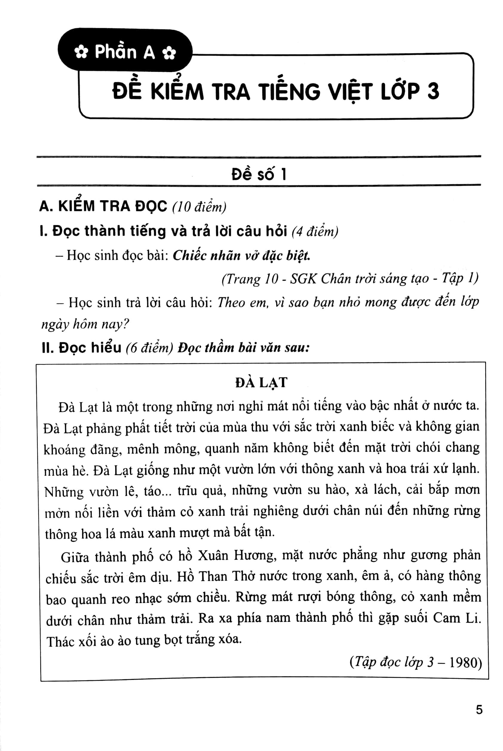 Bộ Đề Kiểm Tra Môn Tiếng Việt Lớp 3 (Theo Chương Trình GDPT Mới) (Dùng Kèm SGK Chân Trời Sáng Tạo)