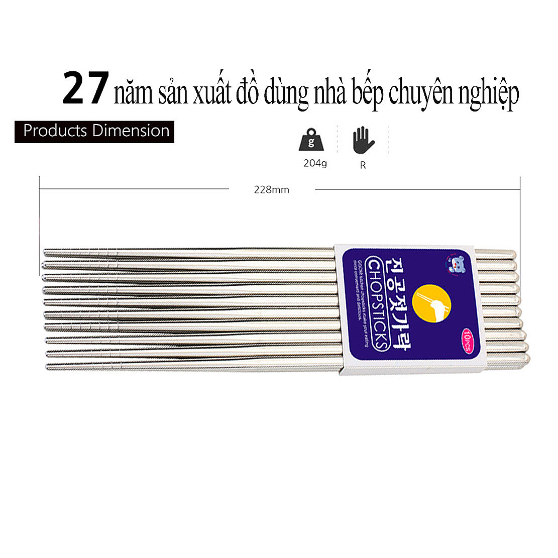 Bộ 10 đôi đũa inox hút chân không siêu nhẹ an toàn cho sức khỏe, dài 28cm GGOMi Hàn Quốc GG624