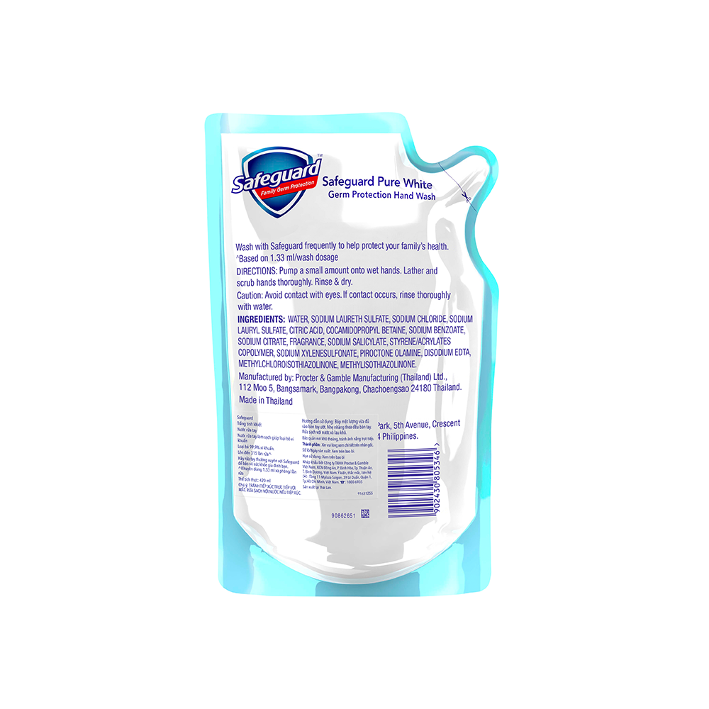 Nước Rửa Tay SAFEGUARD Trắng Tinh Khiết Dạng Túi 420ml