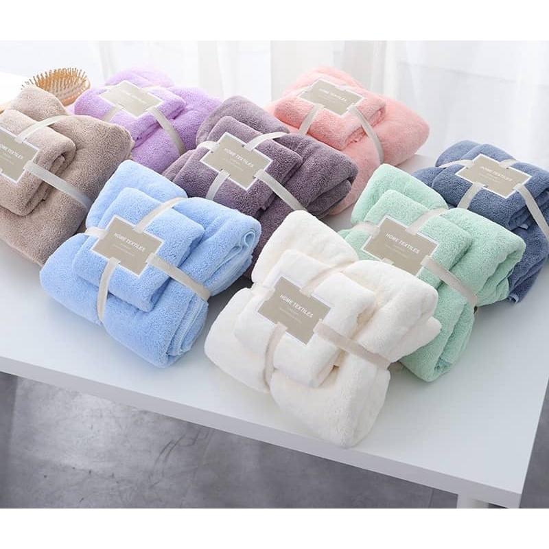 BỘ 2 KHĂN TẮM GẤP GỌN BẰNG LÔNG MỀM MỊN KHỬ MÙI KHÁNG KHUẨN 35×75+70x140cm