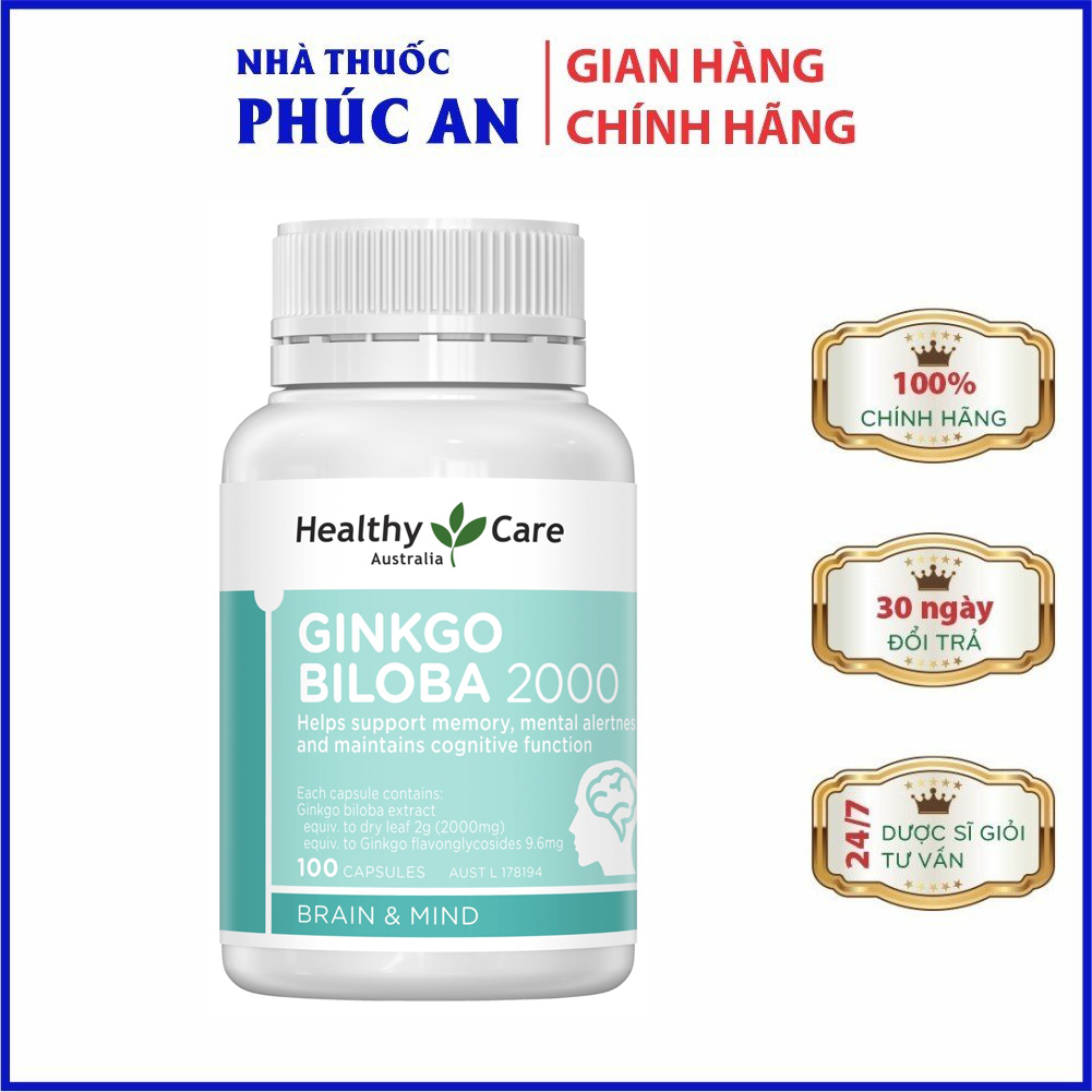 Viên uống bổ não, tăng cường trí nhớ Healthy Care Ginkgo Biloba 2000mg 100 viên