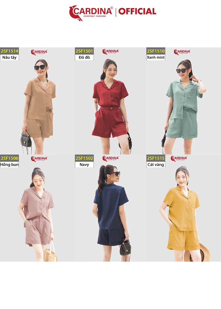 Đồ Bộ Nữ CARDINA Pijama Chất Lụa Satin Ngọc Trai Nhật Cao Cấp Quần Đùi Áo Cộc Tay Mềm Mại 2SF15