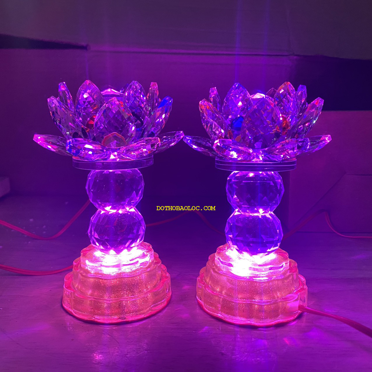 Đèn pha lê hoa sen 2cục bông cao cấp nhập khẩu từ Đài Loan cao 16cm