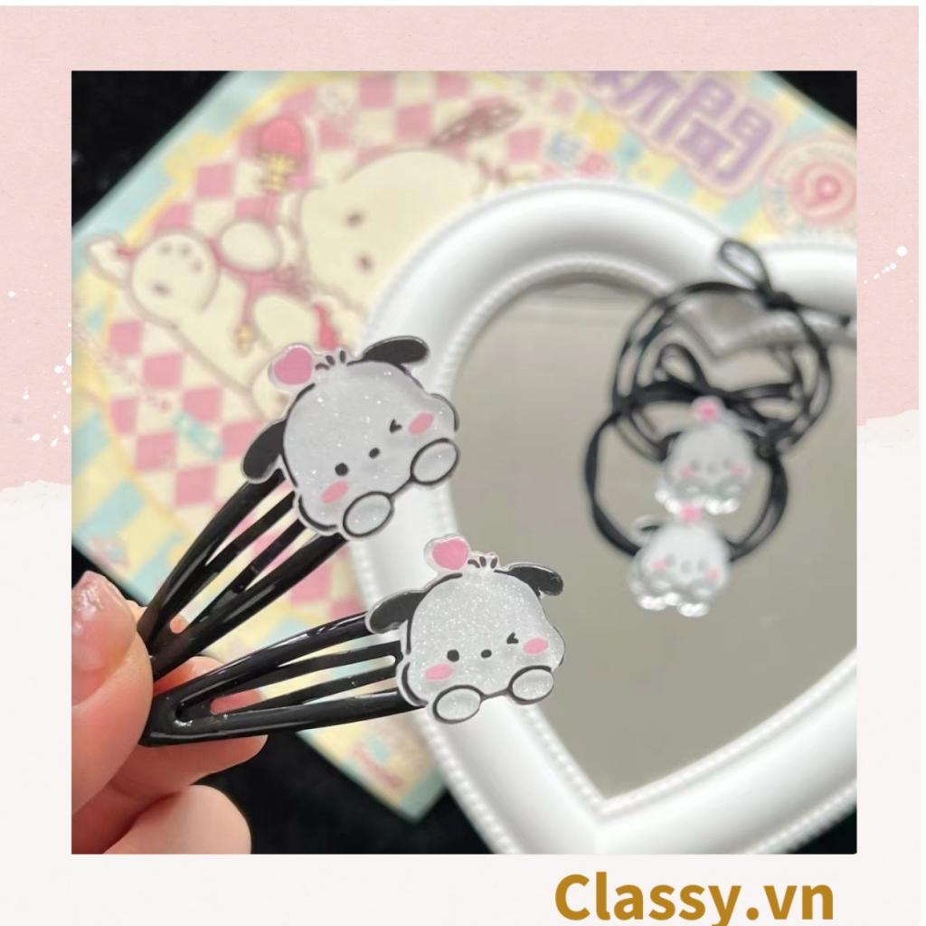 Kẹp tóc mái Classy họa tiết cún khóc nhfe dễ thương, màu trắng đen PK1621