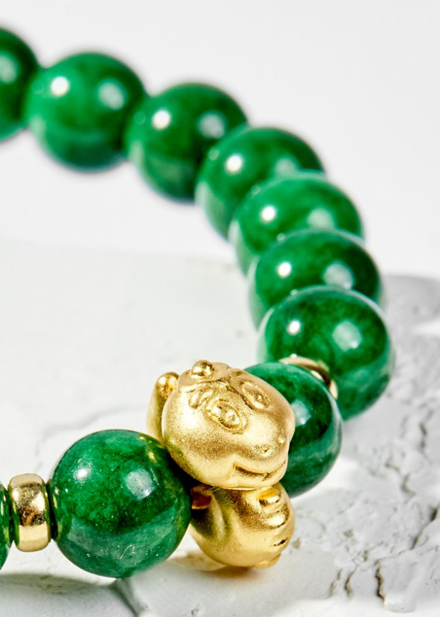 Vòng Tay Phong Thủy Nữ Đá Cẩm Thạch Sơn Thủy Phối Charm Tuổi Tỵ Bạc Mạ Vàng 24K Mệnh Mộc, Hỏa Ngọc Quý Gemstones