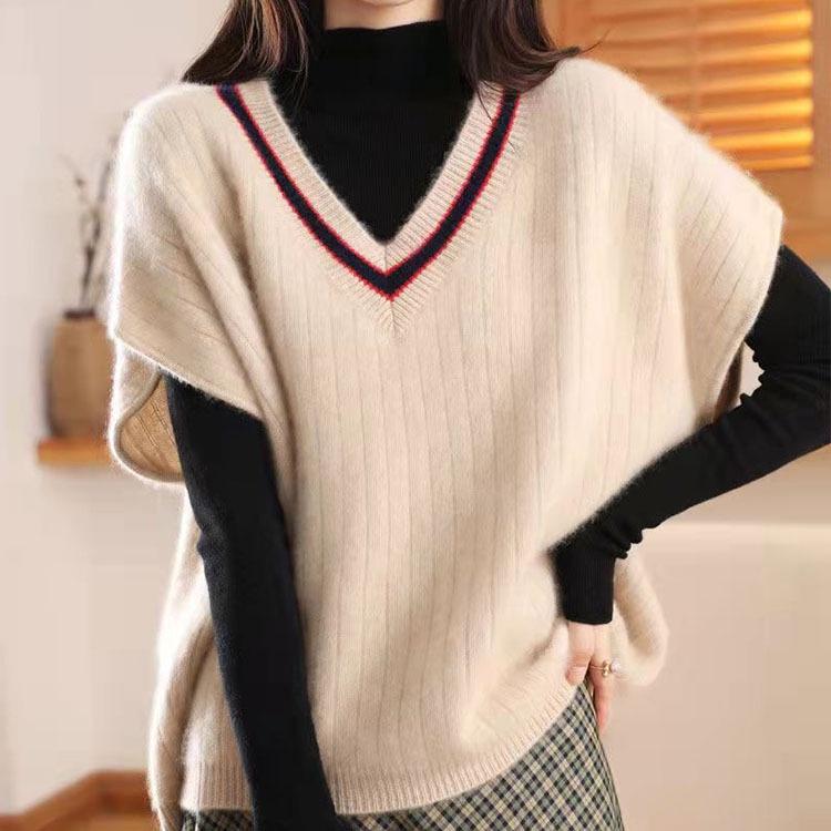Hàng sẵn_ Áo gile nữ dệt kim dáng rộng phong cách retro Hàn Quốc