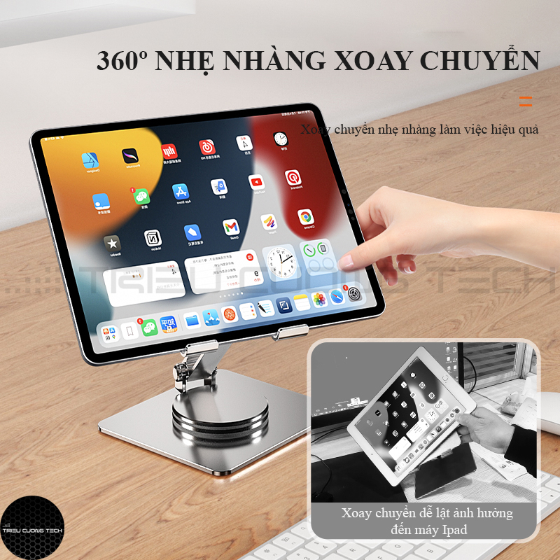 Hình ảnh Giá Đỡ Dành Cho Máy Tính Bảng iPad Tablet Điện Thoại (All size) Hợp Kim Nhôm Nguyên Khối Xoay Chuyển 360 Độ-Nâng Hạ Điều Chỉnh Góc Nhìn Tùy Thích-Gấp Gọn Tiện Lợi-Hàng Chính Hãng