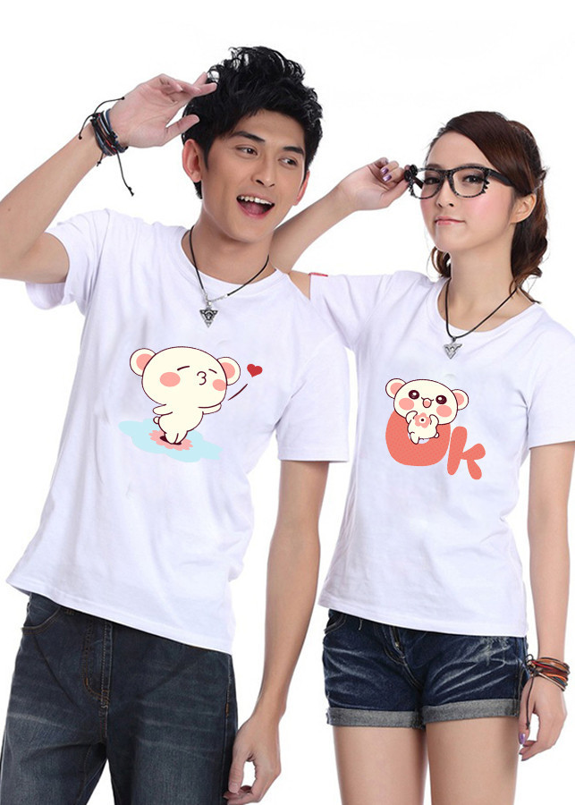 Áo Thun Đôi In Họa Tiết Love -Ok Độc Lạ-Màu Trắng