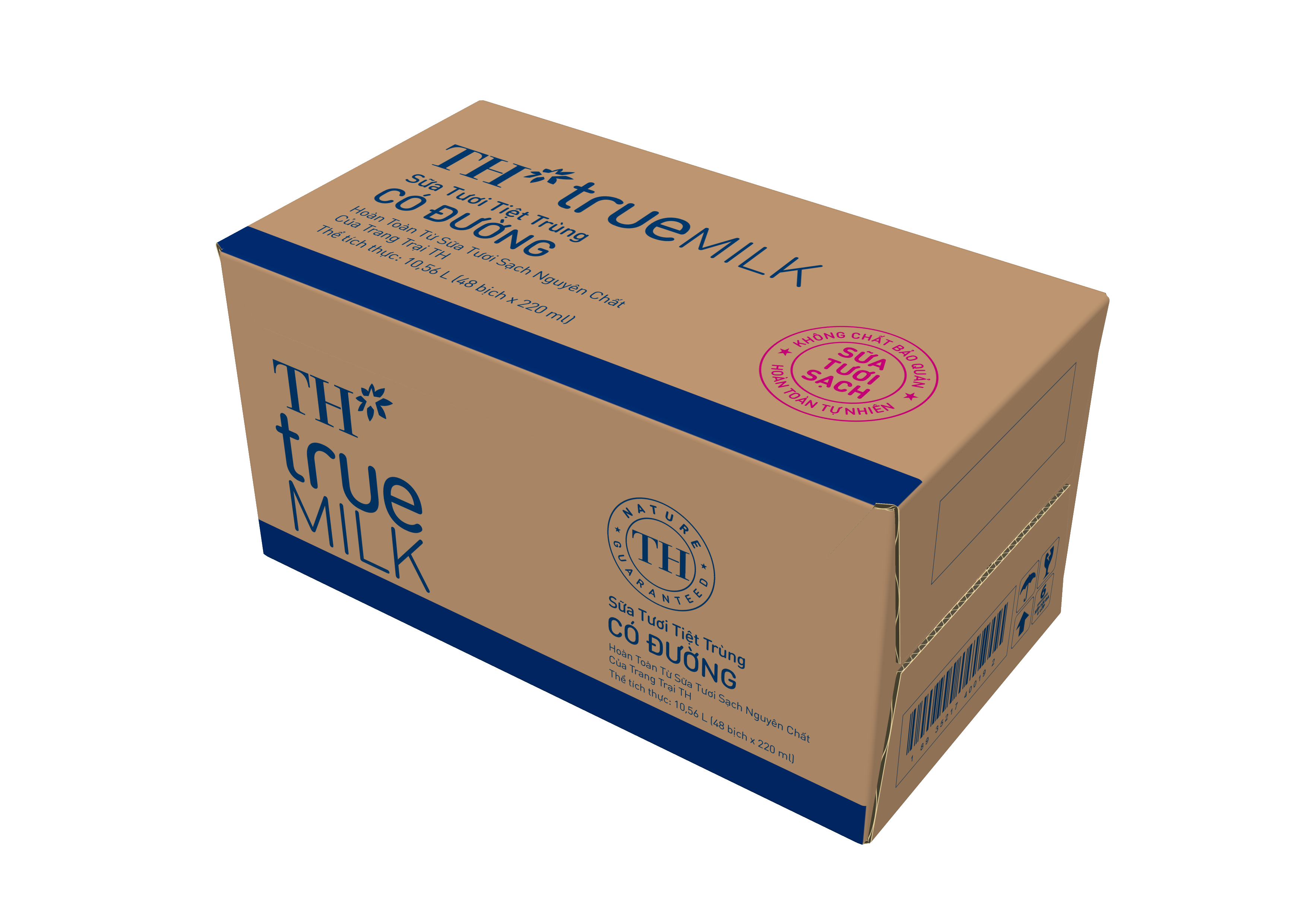 Thùng 48 bịch sữa tươi sạch có đường TH True Milk bịch giấy 220ml (220ml x 48)