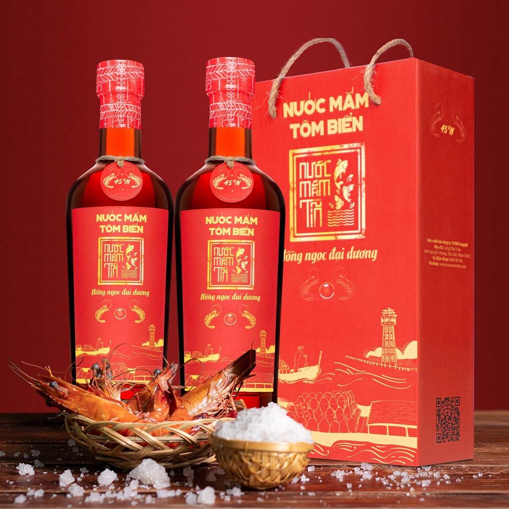 Nước mắm Tĩn Tôm Biển Hồng Ngọc Đại Dương độ đạm 45N chai thủy tinh 500ml/chai ngon nguyên chất không chất bảo quản
