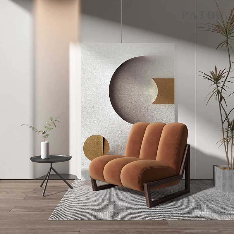 Wabi Sabi gió ghế sofa ghế ban công ghế sofa đơn phòng khách Bắc Âu tối giản gỗ đặc ghế đơn ghế thư giãn giải trí hiện đại