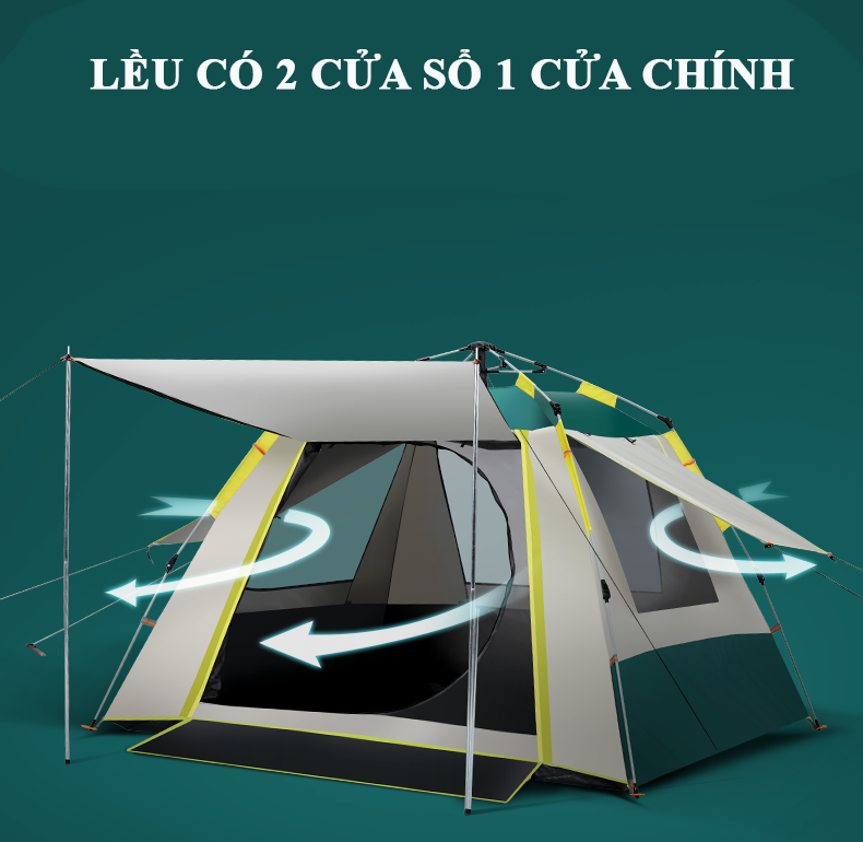 Lều Cắm Trại Du Lịch Tự Bung Gập Gọn 3 Đến 4 Người Siêu Chống Nắng Và Mưa Đại Nam Sport + Kèm Tấm Phủ Nóc Lều