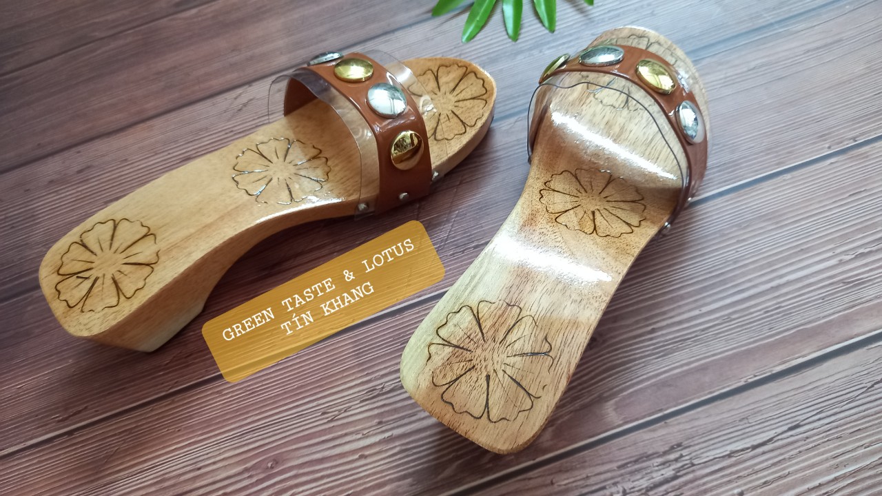 Guốc Gỗ Cao Gót Quai Trong Đính Hạt Vẽ Mỹ Nghệ Sang Trọng, Chuẩn Đẹp