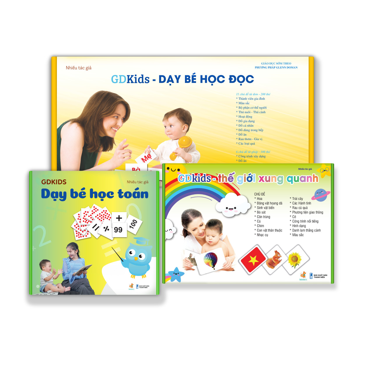 Combo Bộ Thẻ Flashcard Nâng Cao Cho Bé (Bộ 300 Thẻ Tiếng Việt + Bộ 109 Thẻ Toán + Bộ 300 Thẻ TGXQ) Thẻ Chuẩn Glenn Doman Hoa Kỳ