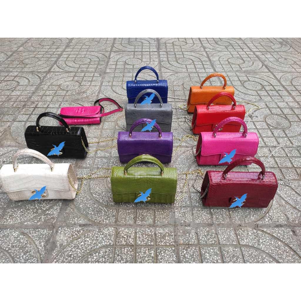 Túi dự tiệc Cá sấu màu tím chung tình. Xách tay hoặc đeo đều rất đẹp!